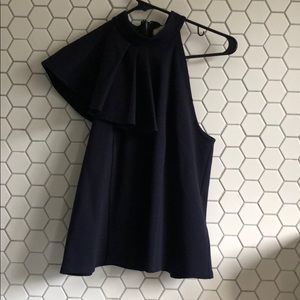 One Shoulder Navy Blue Blouse